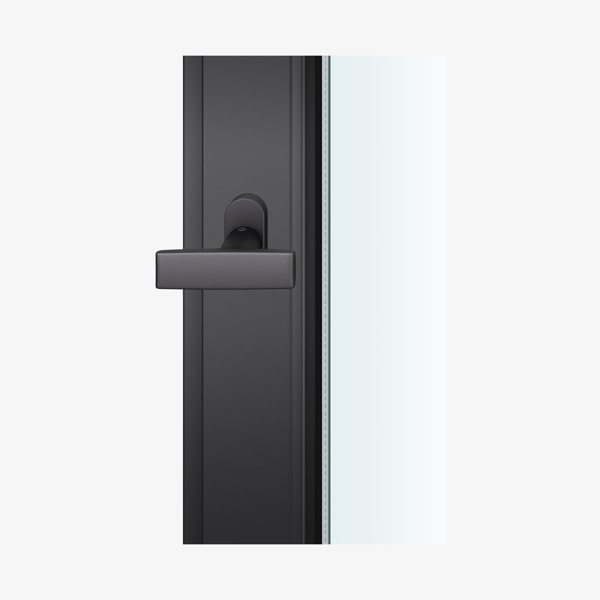FSB 3428 Fensterolive in Aluminium 0810 Schwarz (C35), auf dunklem Fensterrahmen.