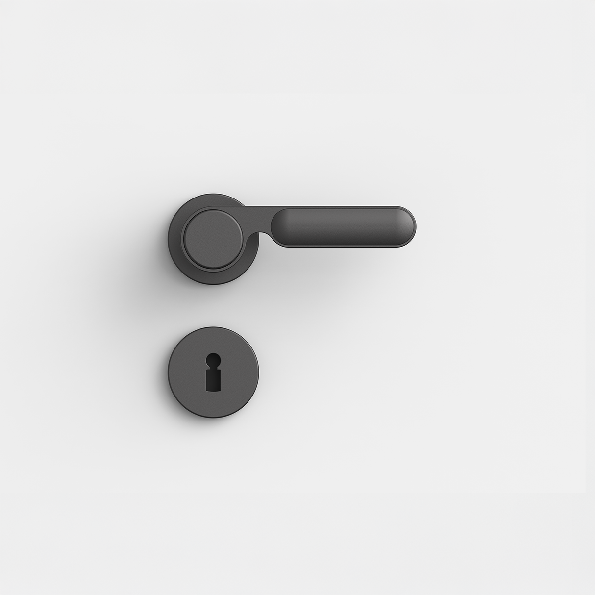 FSB 1138 Drückergarnitur von Dieter Rams rgs mit Rundrosetten Schwarz 0810, freigestellte Produktansicht.