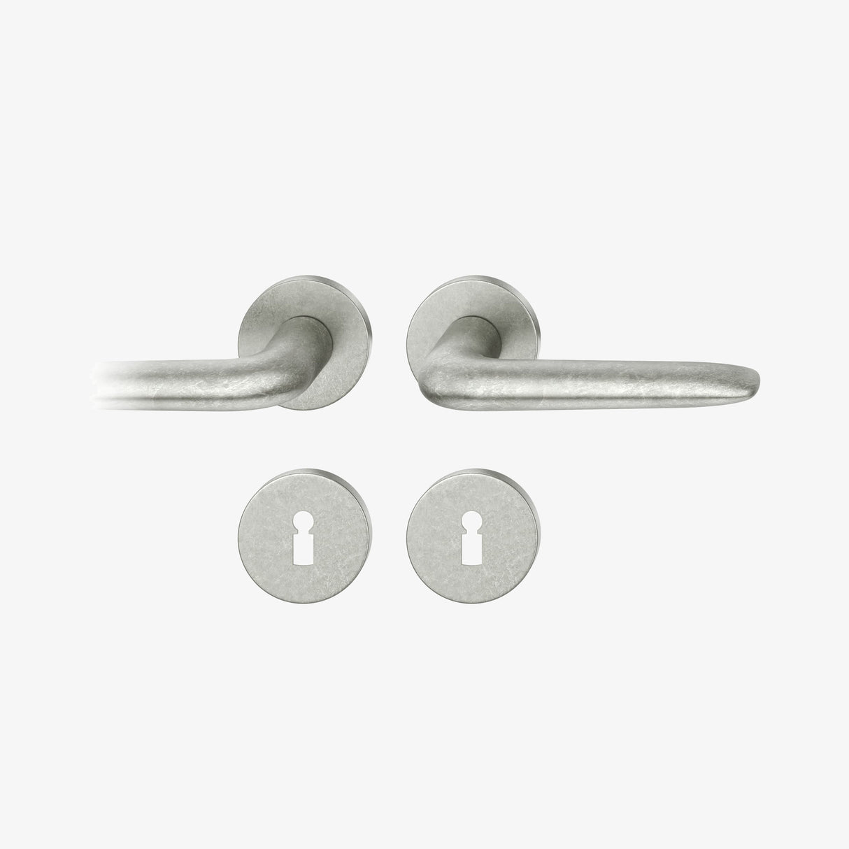 FSB 1292 Drückergarnitur von Foster + Partners mit Rundrosetten in Aluminium Pure 0013, freigestellte Produktansicht.
