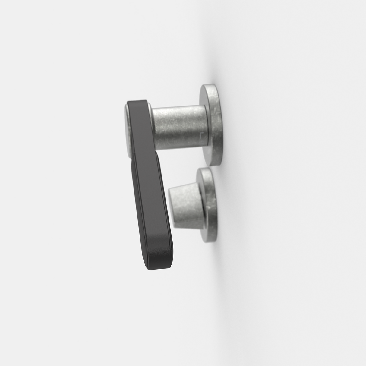 FSB 1138 WC-Garnitur von Dieter Rams rgs mit Rundrosetten in Aluminium Pure 0013 und Schwarz 0810, freigestellte Produktansicht, Draufsicht.