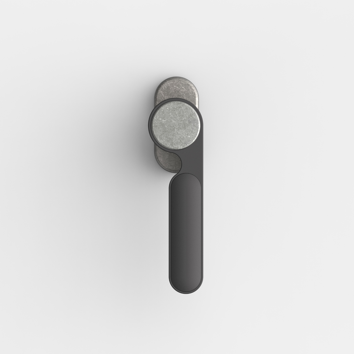 FSB 1138 Fenstergriff von Dieter Rams rgs in Aluminium Pure 0013 und Schwarz 0810, freigestellte Produktansicht.