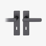 FSB 1289 Drückergarnitur von Markus Michalski und Michael Schmidt mit eckigem Kurzschild in Aluminium 0810 Schwarz (C35), freigestellte Produktansicht.