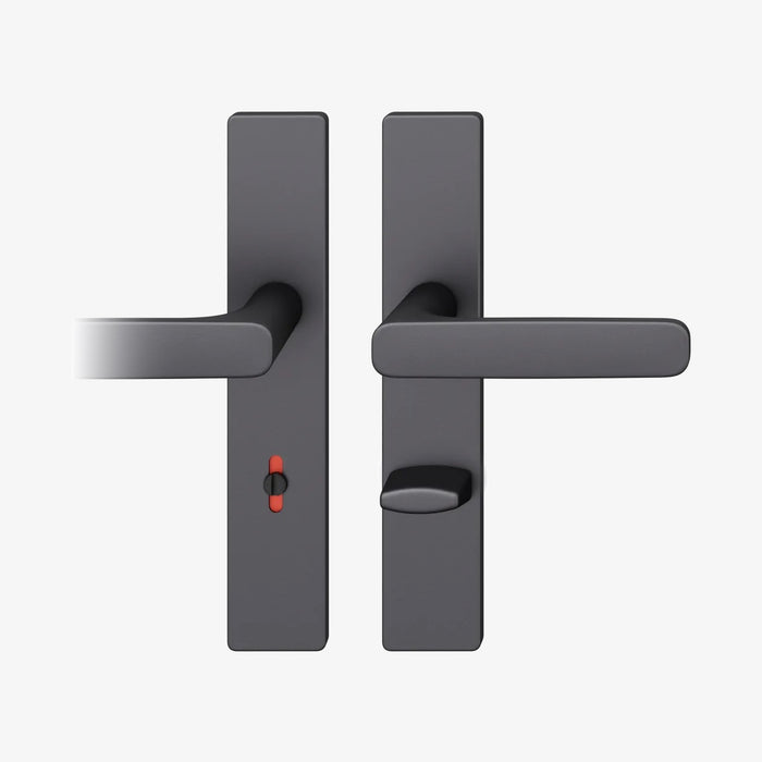 FSB 1289 WC-Garnitur von Markus Michalski und Michael Schmidt mit eckigem Langschild in Aluminium 0810 Schwarz (C35), freigestellte Produktansicht.