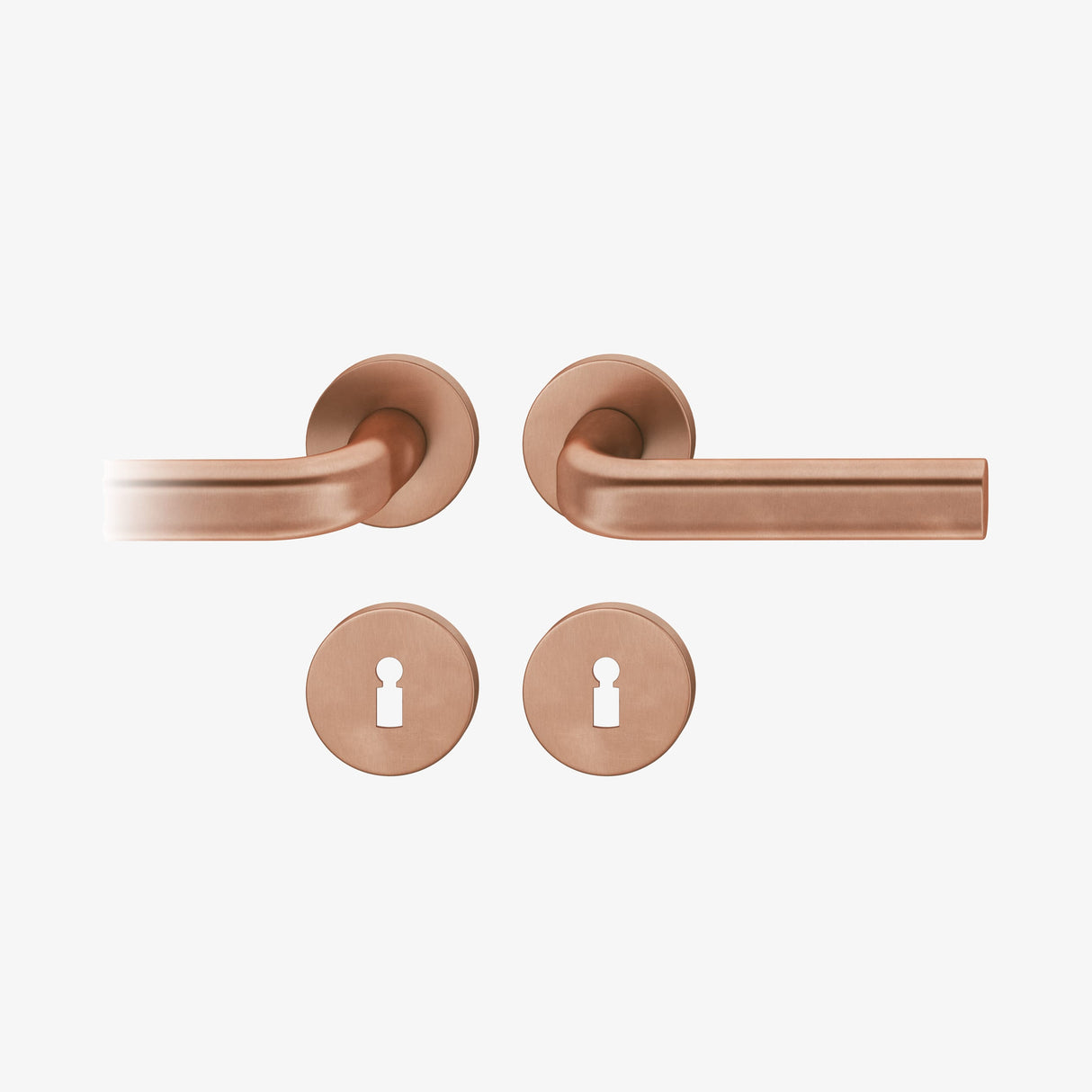 FSB 1242 Drückergarnitur von John Pawson mit Rundrosetten in Bronze 7615 hell patiniert, freigestellte Produktansicht.