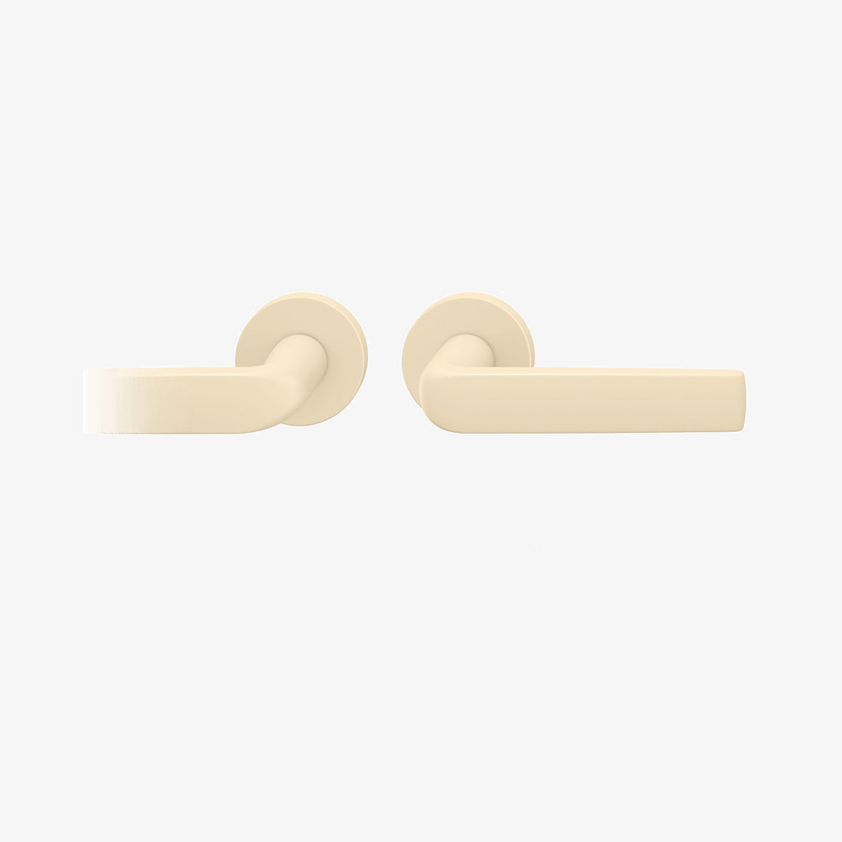 FSB 1267 Drückergarnitur ohne Schlüsselrosetten mit Rundrosetten in Les Couleurs® Le Corbusier® Blanc, freigestellte Produktansicht.