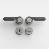 FSB 1138 WC-Garnitur von Dieter Rams rgs mit Rundrosetten in Aluminium Pure 0013 und Schwarz 0810, freigestellte Produktansicht.