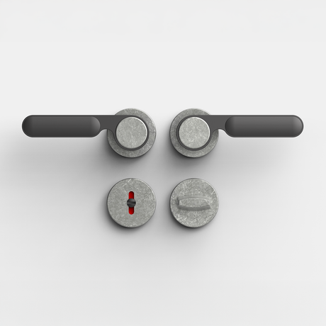 FSB 1138 WC-Garnitur von Dieter Rams rgs mit Rundrosetten in Aluminium Pure 0013 und Schwarz 0810, freigestellte Produktansicht.