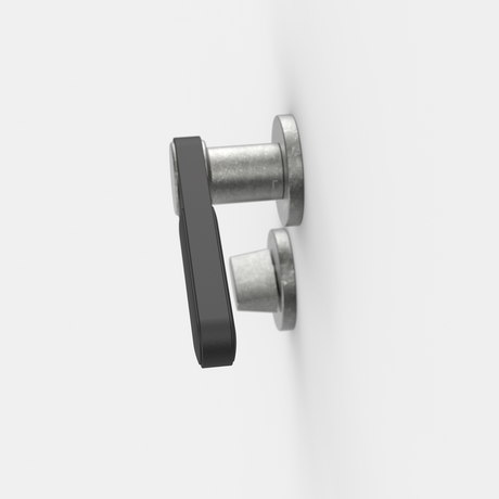 FSB 1138 WC-Garnitur von Dieter Rams rgs mit Rundrosetten in Aluminium Pure 0013 und Schwarz 0810, freigestellte Produktansicht, Draufsicht.